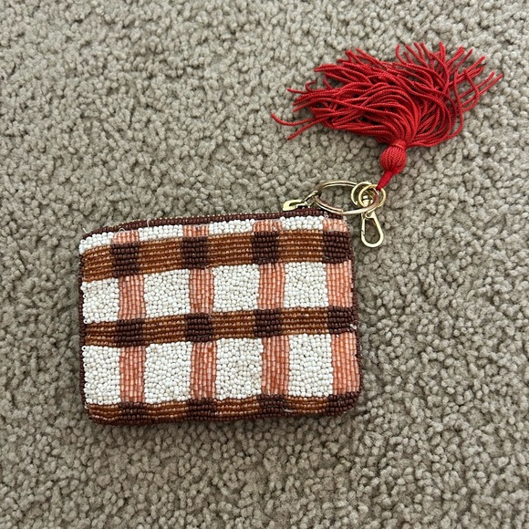 Anthropologie Beaded Floral Coin Purse with Red Accents